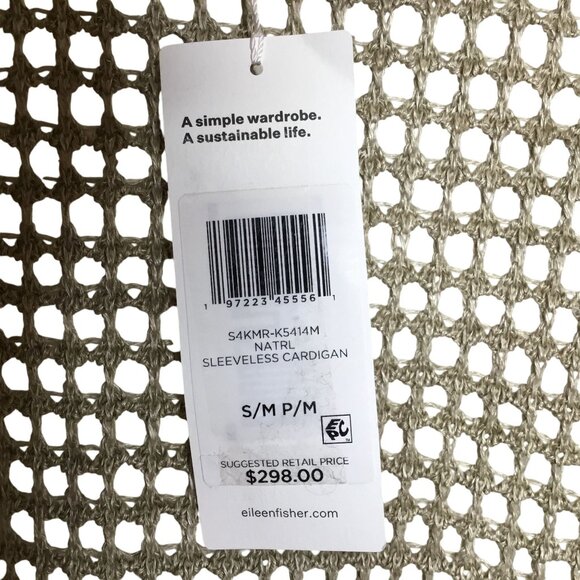 EILEEN FISHER Organic Linen Duster Cardigan Natural Sleeveless Relaxed Fit NWT - Picture 7 of 10